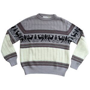 Rob Winter Vintage Grey Black White Reindeer Holiday Crewneck Sweater Medium